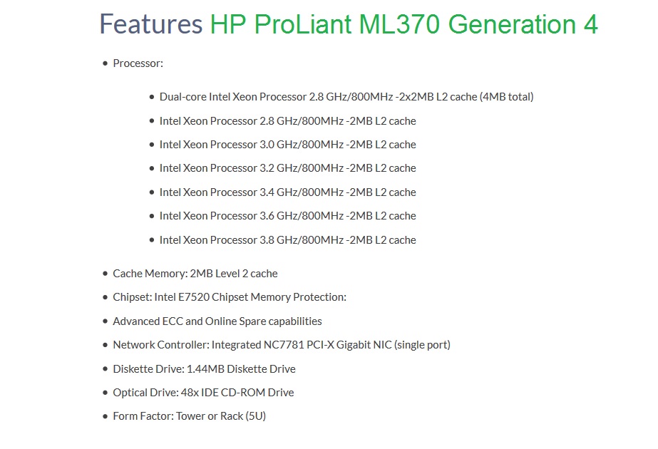 معرفی سرور ام ال 370 شرکت اچپی HP ProLiant ML370 Generation 4